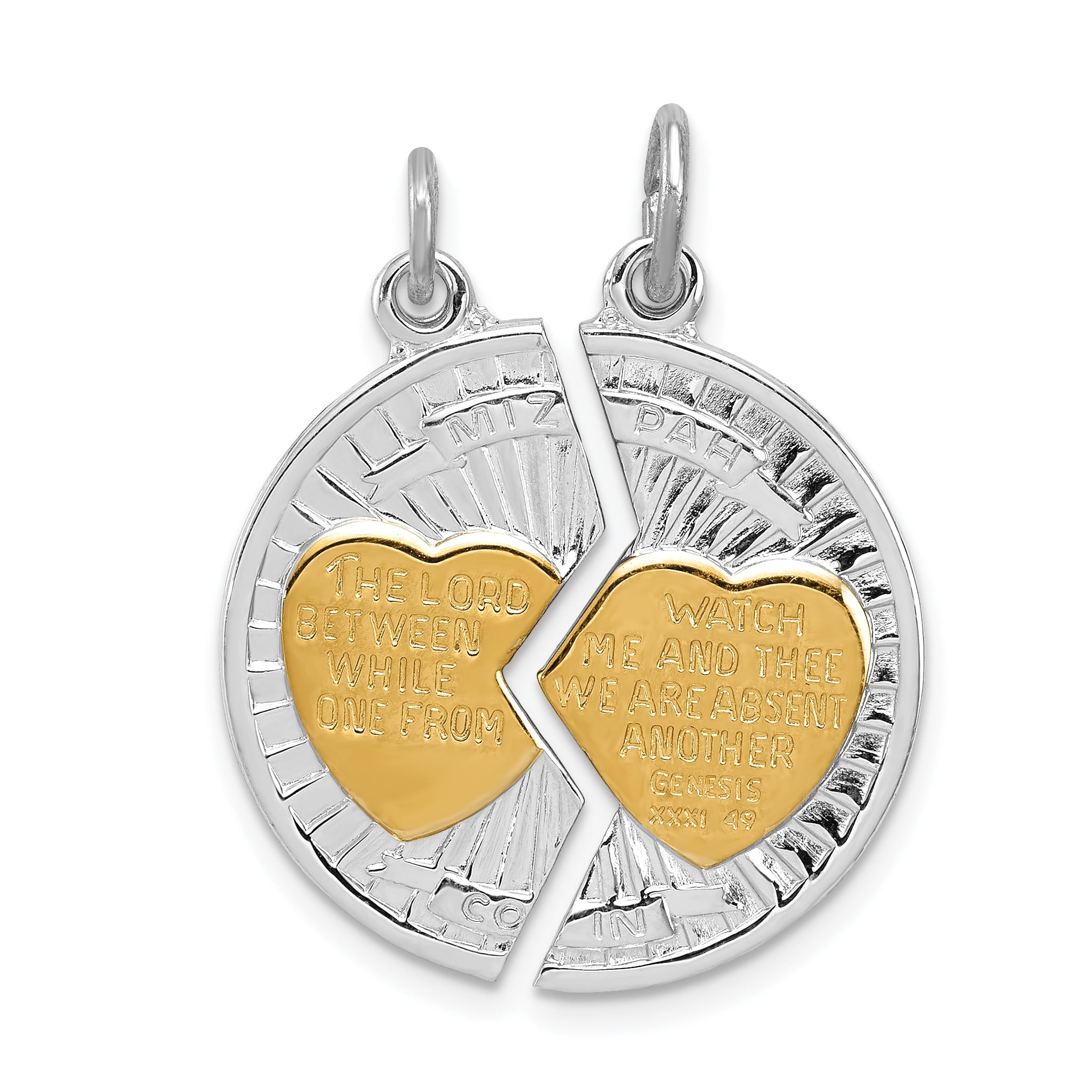 925 Sterling Silver Gold Mizpah Coin Set Piece Necklace Charm