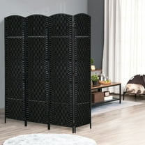 Spaco 4 Panels Room Divider, Folding Privacy Screen, Portable Wicker Weave Partition, 6FT Tall Wall Divider for Indoor as Living Room, Bedroom, Black