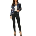 thumbnail image 2 of Unique Bargains Women's Stand Collar Front Zipper Satin Bomber Jacket S Deep Blue, 2 of 6