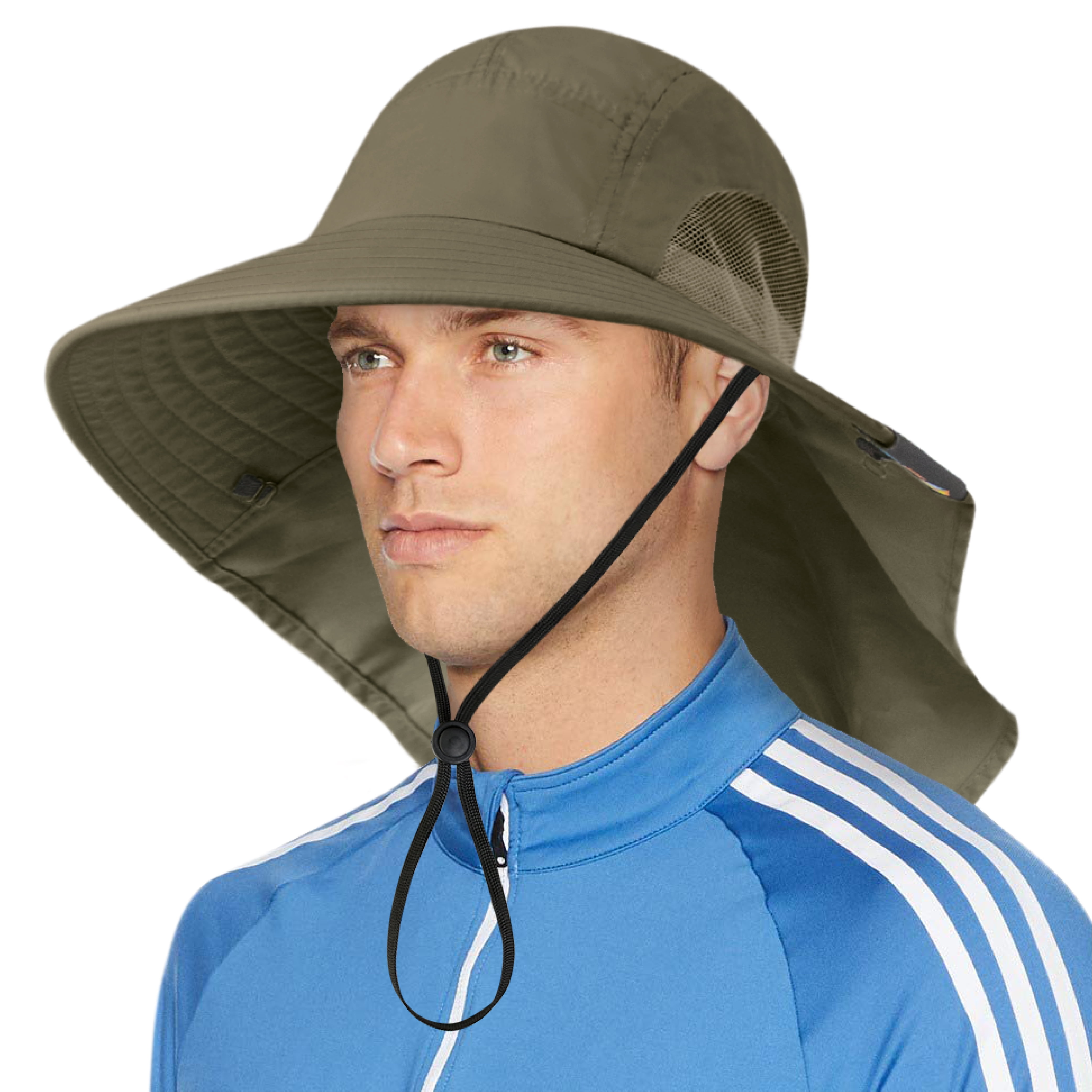 Sun Protection Cap Wide Brim Fishing Hat with Neck Flap Mens Womens UPF 50 
