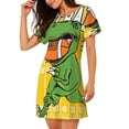thumbnail image 2 of Fotbe T-Rex Playing Football Pattern Women's Cotton Nightgown Sleepwear Short Sleeves Shirt Casual Print Sleepdress, 2 of 6