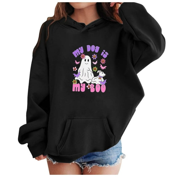 eileial Girl'S Fashion Hoodie Long Sleeve Soft Sweatshirt Graphic Hoody Kids Cute Pullovers Top Clothes for Girls,Black 3-4 Years