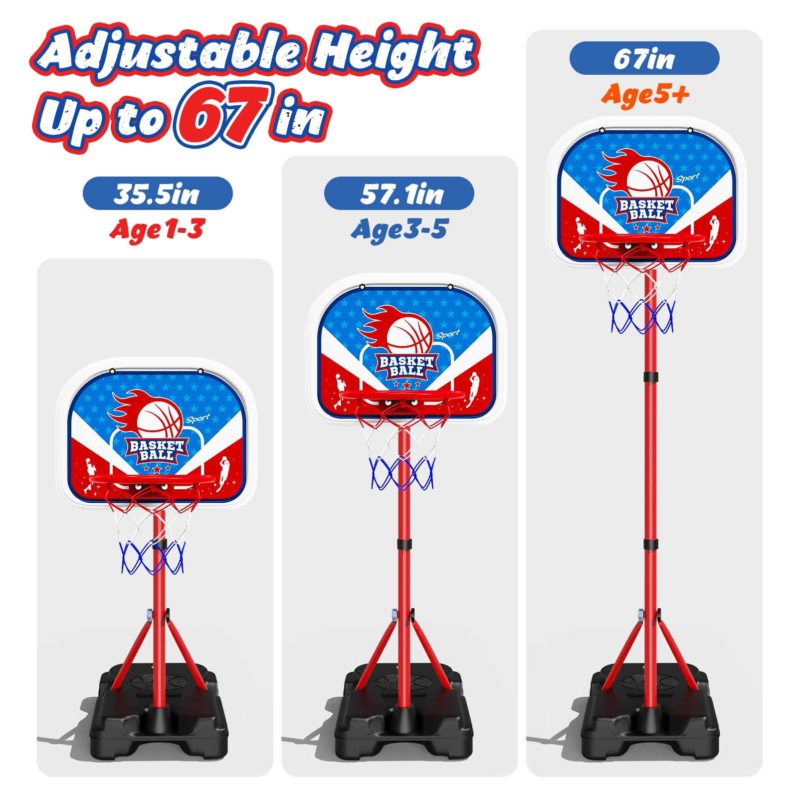 JoyStone Kids Basketball Hoop Adjustable Height 2.9 ft-6.2 ft, Toddler Basketball Hoop Indoor Outdoor Portable Kids BasketBall Goal Toys for Boys Girls Gift