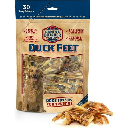 Canine Butcher Shop Duck Feet for Dogs (Pack of 30), Raised & Made in USA Dehydrated Duck Feet, All-Natural Dog Chews, Treats, Snacks