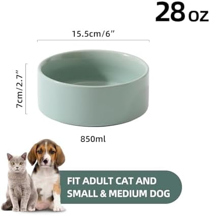 Ceramic Set of 2 Dog Bowls, Food and Water Bowls for Dogs, Puppy, 2pcs Dog Dishes, Pet Feeder(6inch, 2 x Light Green Bowls)