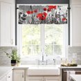 thumbnail image 2 of PKQWTM Floral Red Poppies Black White Striped Window Curtain Valance Rod Pocket 54x18 inch, 2 of 5