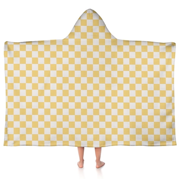 Yellow and White Checkerboard Pattern Hooded Bath Towel,50"x30" for Ages 3 To 12 Kids, Quick Dry Lightweight Soft Microfiber Hood Beach Towel Cover Up for Kids