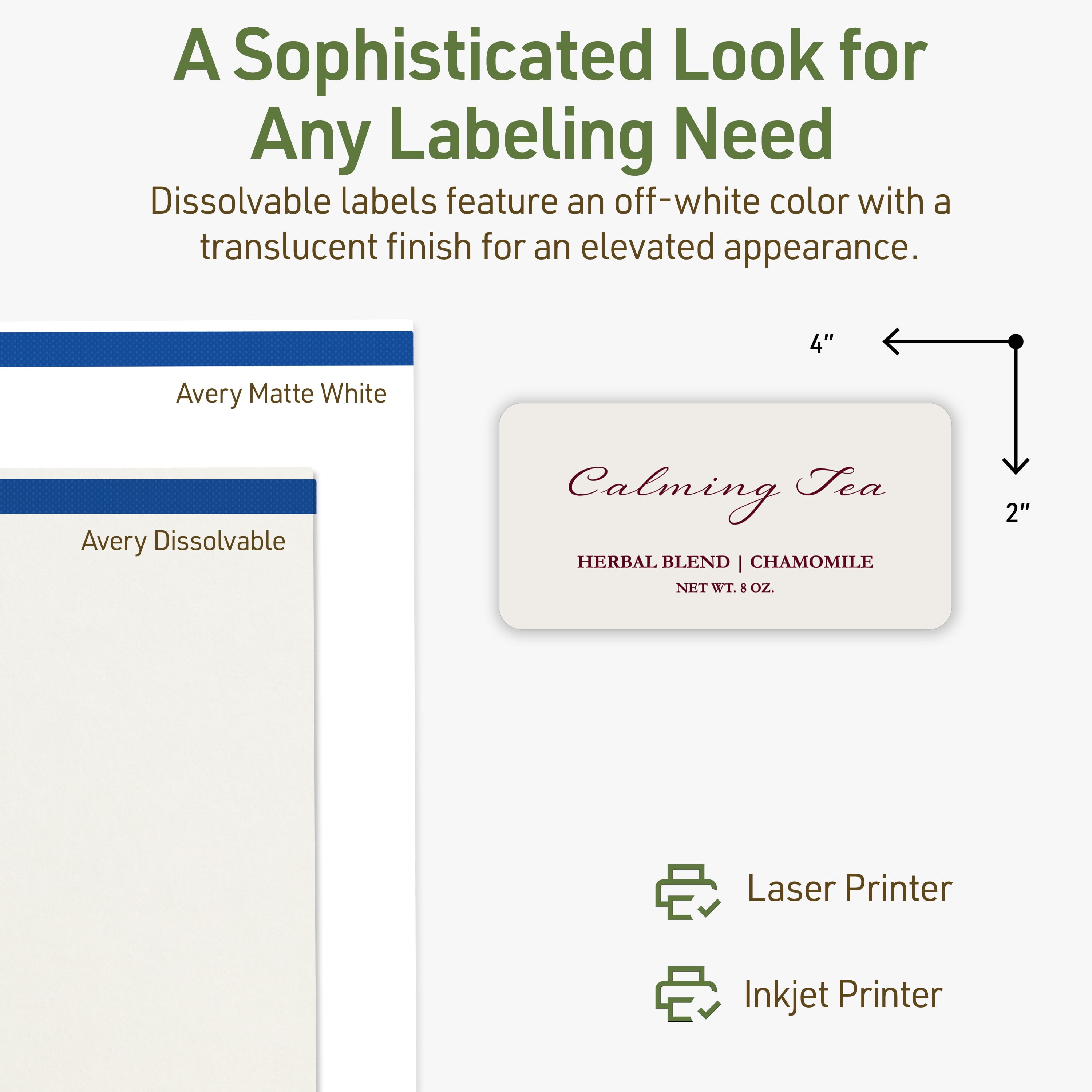 Avery Dissolvable Rectangle Labels, 2" x 4", 250 Labels