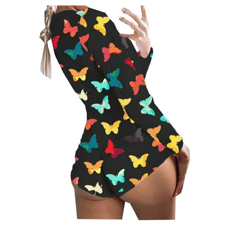 

Women Fashion Butterfly Printing Lounge Short Romper Cotton Long Sleeve Jumpsut Pantsuit Jumpsuits Harem