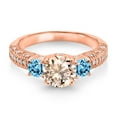 thumbnail image 2 of Gem Stone King 18K Rose Gold Plated Silver Peach Morganite Swiss Blue Topaz and White Moissanite Engagement Ring for Women (1.94 Cttw, Gemstone October Birthstone, Round 7MM and 4MM, Size 6), 2 of 3