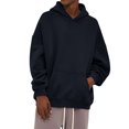 thumbnail image 2 of Unisex Long Sleeve Drop Shoulder Hoodie without Drawstring, Casual Pullover Tracksuit Top for Running, Lounge Wear,Black,M, 2 of 6