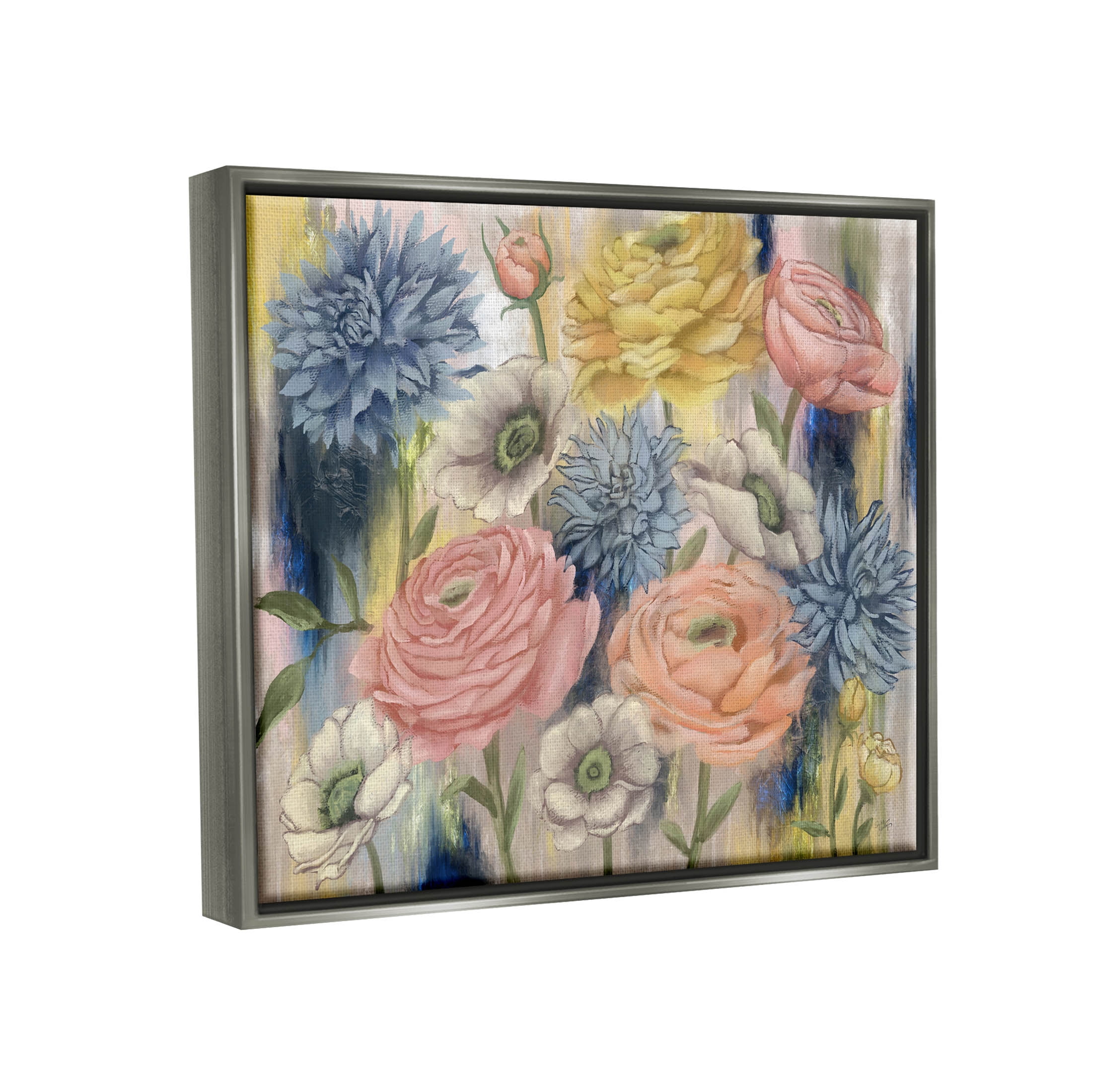 Stupell Industries Modern Mixed Flower Blooms Graphic Art Luster Gray Floating Framed Canvas Print Wall Art, Design by Elizabeth Medley