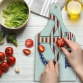 thumbnail image 3 of Groovy Cutting Board, Modern Peace Sign USA Flag Color Design Hippie Freedom Pacifist Theme, Decorative Tempered Glass Cutting and Serving Board, Wine Bottle Shape, Violet Blue White, by Ambesonne, 3 of 5