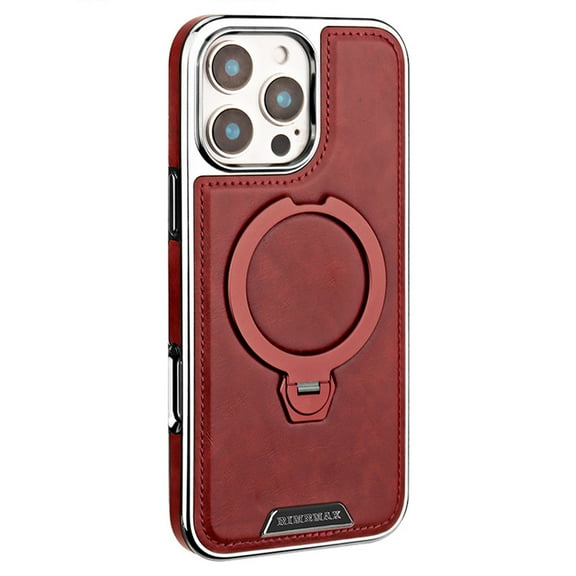 For iPhone 13 Pro Max Luxury PU Leather Case with Kickstand 360°Rotatable Invisible Magnetic Ring Stand [Compatible with MagSafe] [Wireless Charging] Phone Cover For iPhone 13 Pro Max,Red