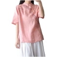 thumbnail image 2 of Eryao Cotton Linen Shirts for Women Summer Vintage Chinese Style Frog Button Blouses 3/4 Sleeve Boho Embroidered Tops Daily Deals,Pink,L, 2 of 3