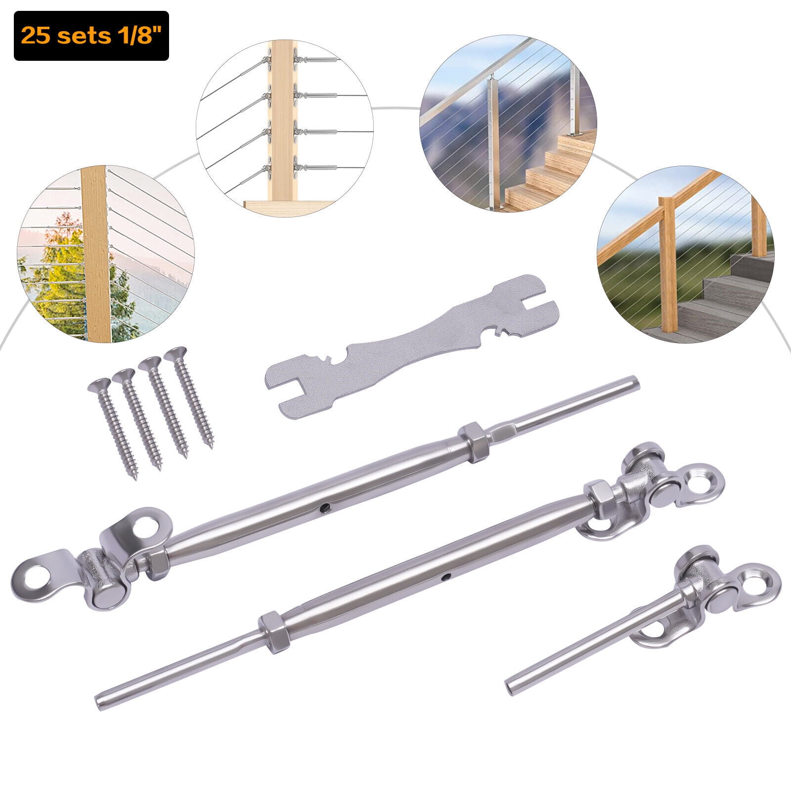 Hikarigumi Silver 25 Pack T316 Stainless Steel Cable Railing Tensioner