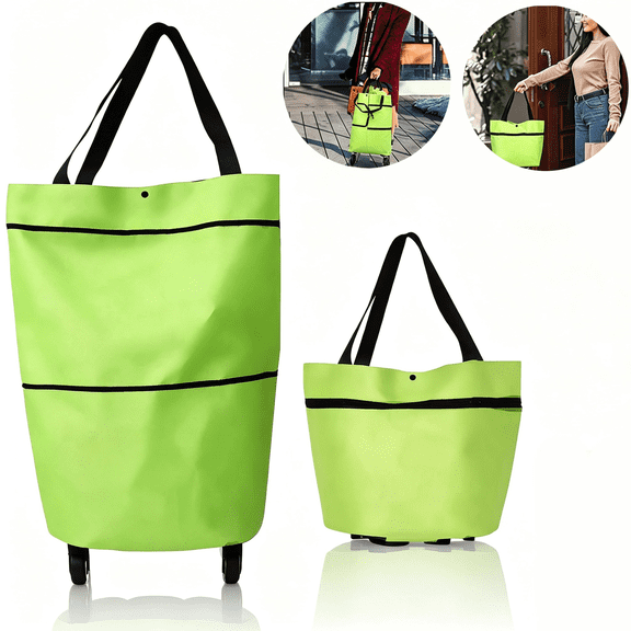 2-in-1 Foldable Shopping Bag on Wheels,Waterproof Trolley Collapsible Grocery Shopping Tote Bag Cart