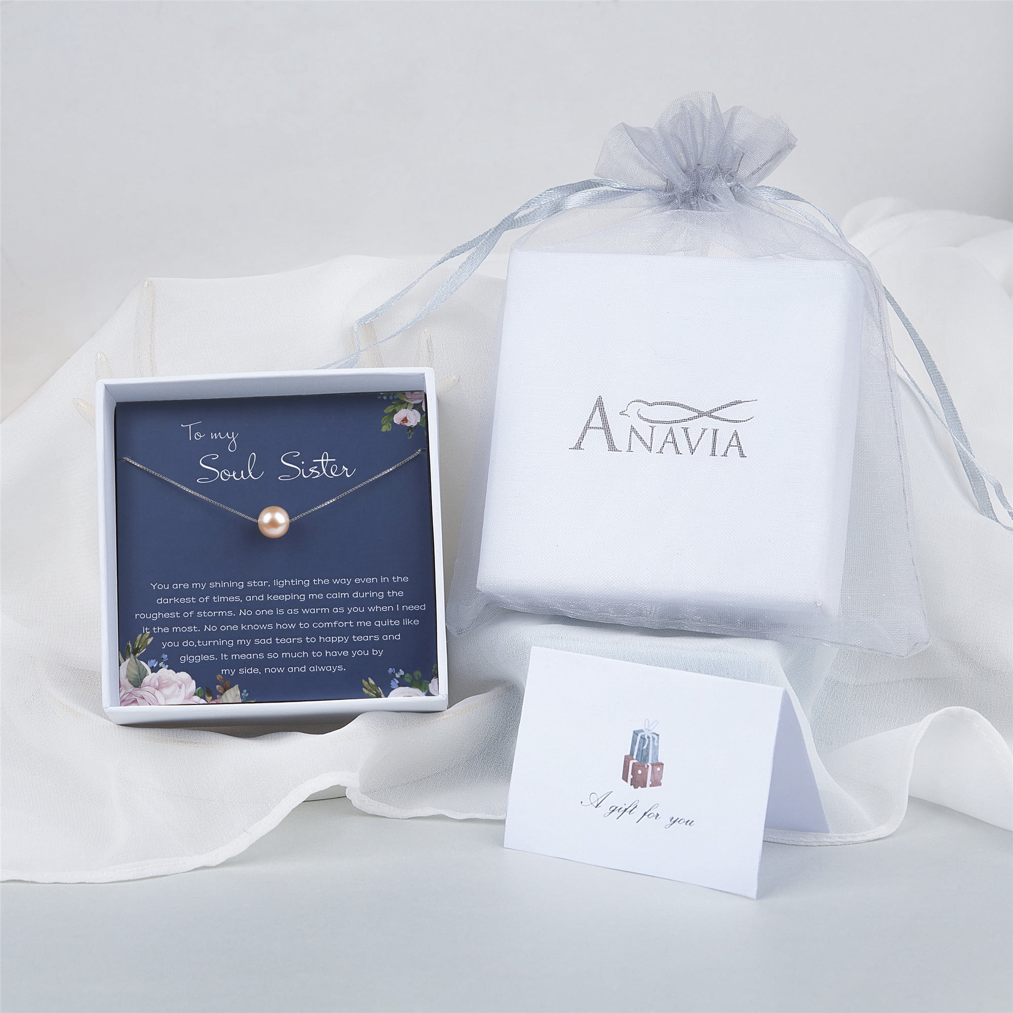 Anavia Soul Sister Pearl Necklace, Birthday Gift 925 Sterling Silver Necklace for Soul Sister-[Pink Pearl + Gold Chain]