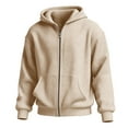 thumbnail image 5 of RYDCOT Men's Zip up Hoodie Long Sleeve Drawstring Waffle Knit Lightweight Hooded Sweatshirt Cardigan Sweater with Kanga Pocket Beige, 5 of 8