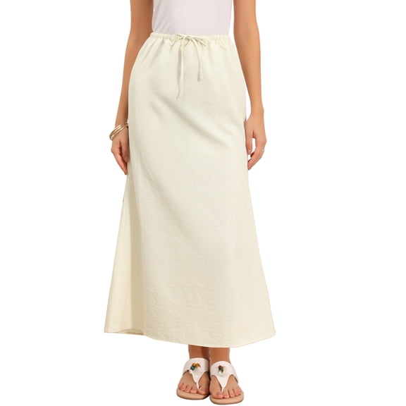 INSPIRE CHIC Maxi Skirt for Women Casual Fishtail Elastic Waist Drawstring Back Slit Long Flared Skirts XS Beige