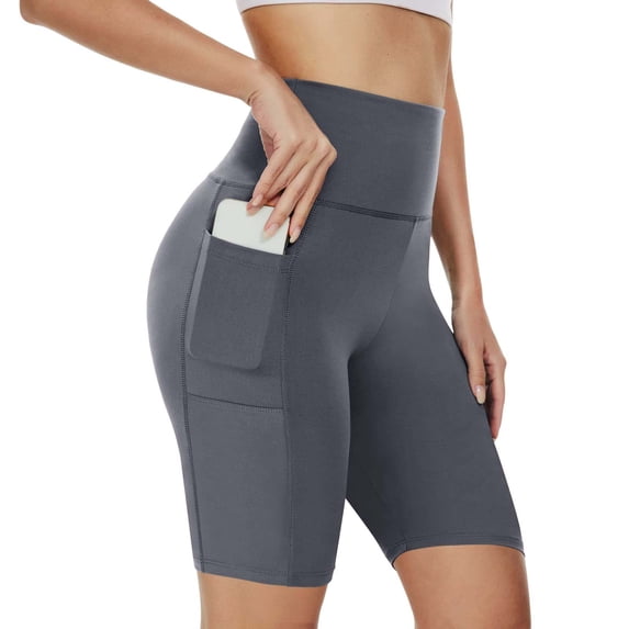 YUEHUA Yoga Shorts for Women's High Waist Tummy Control Fitness Athletic Workout Running Bike Shorts with Deep Pockets