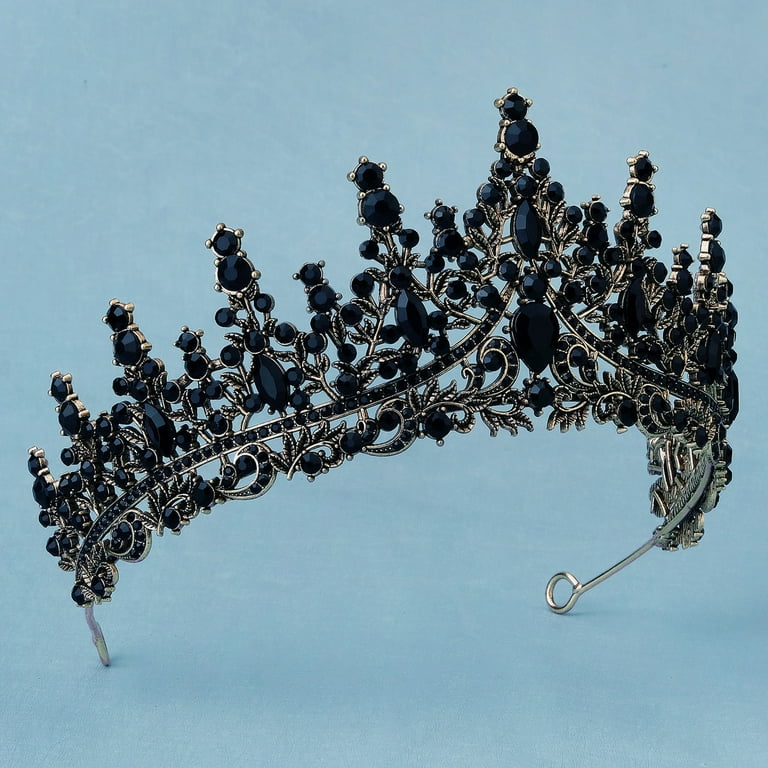 RUseeN Black Tiara Crown Queen Crowns for Women, Crystal Princess Tiara Hair Accessories for Prom Cosplay Birthday Halloween