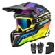 thumbnail image 1 of Casco de moto Oumurs con doble visera para adultos, talla M, negro, con guantes, 1 of 9