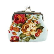 ziyahihome Canvas Rose Mini Coin Purse Women Cloth Buckle Change Bag Cute Small Floral Pattern Wallet