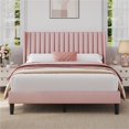thumbnail image 1 of Yaheetech Upholstered Platform Bed Frame with Channel Tufted Headboard, Queen, Pink, 1 of 7