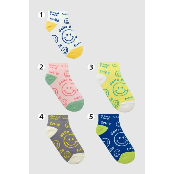 Women's Crew Smile Graffiti Socks - 5 Pairs Set