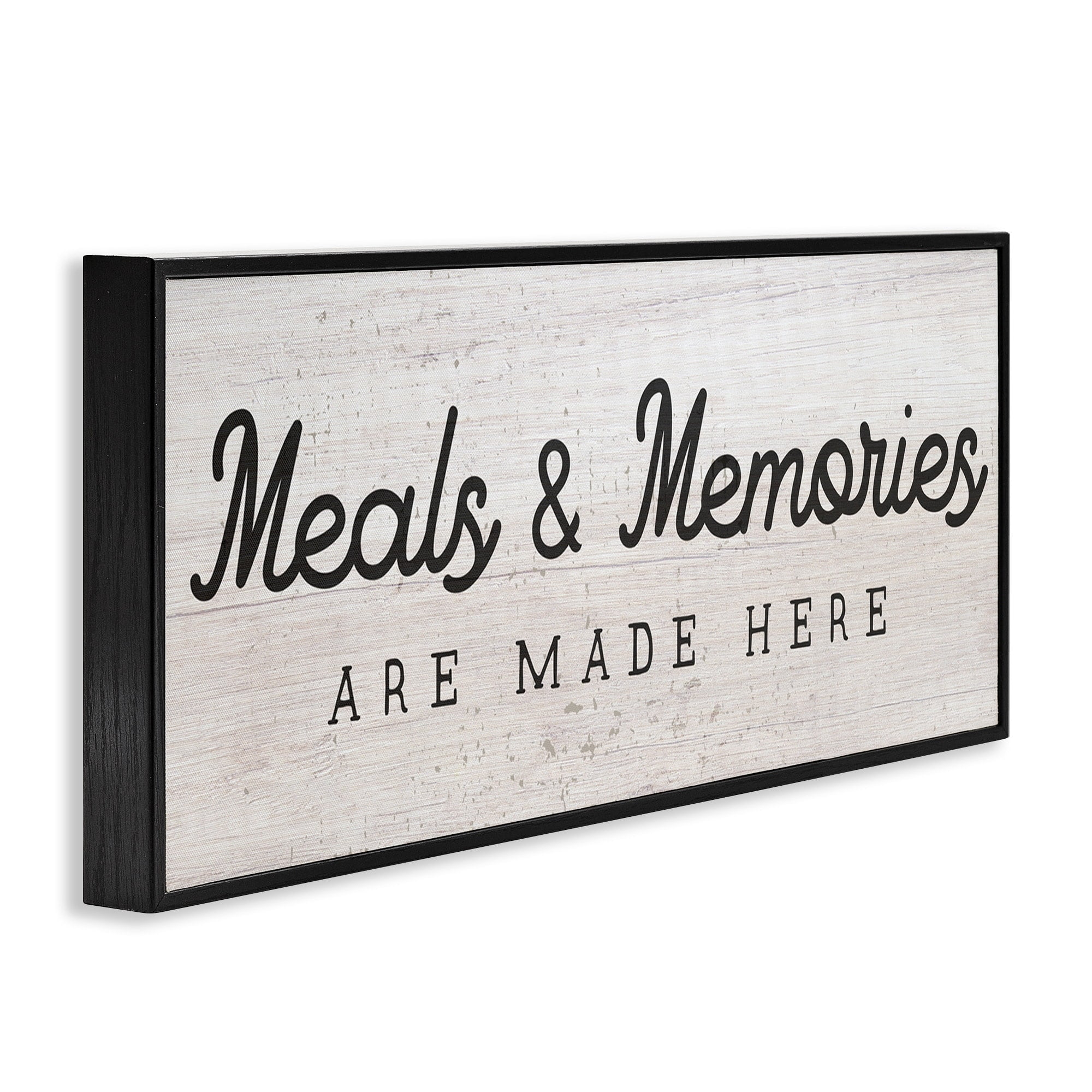 Stupell Industries Meals & Memories Made Here Rustic Kitchen Sign Graphic Art Black Framed Art Print Wall Art, 30x13, by Daphne Polselli