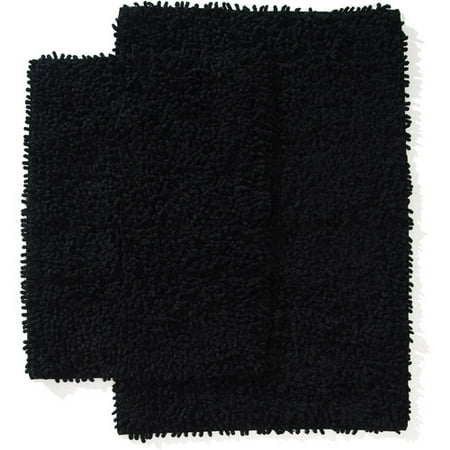 Chenille Shaggy Bath Mat 2-Piece Set, Black
