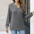 thumbnail image 2 of Htigea Womens V Neck Long Sleeve Sweatshirts Casual Loose Fit Pullover Tops Lightweight Fall Sweatshirts Dark Gray S, 2 of 9