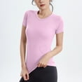 thumbnail image 4 of Htigea Clearance Workout Tops for Women Breathable Loose Fit Yoga T Shirts Short Sleeve Running Gym Athletic Tee Top Pink,L, 4 of 4