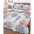 thumbnail image 3 of Quilts Twin-XL Size Bedding Set, Blue Red Coastal Lightweight Quilted Comforter, Sea Turtle Nautical Coral Summer Beach Soft Reversible Bedspread Coverlet with Pillow Covers for All Season, 68" x 98", 3 of 7