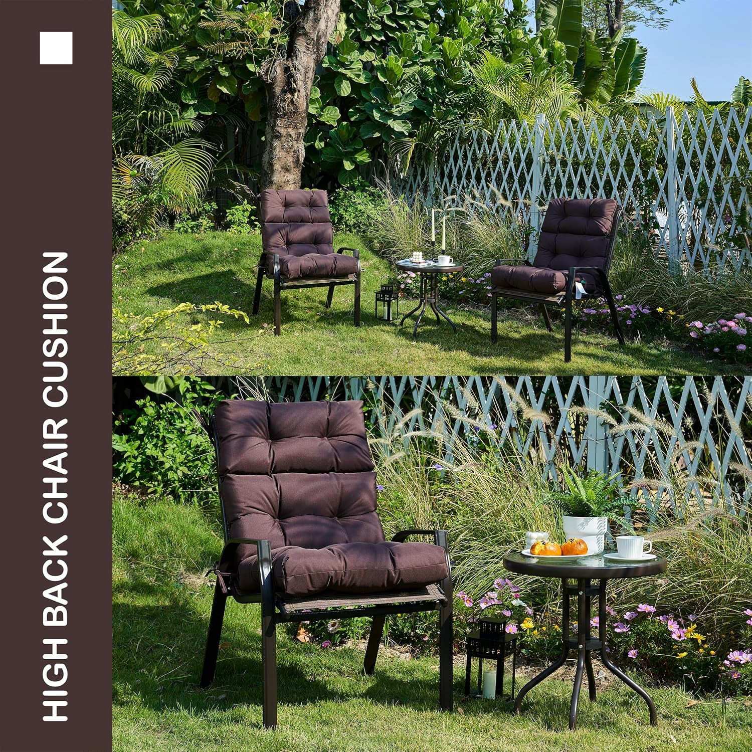 YOOZEKU Outdoor High Back Adirondack Rocking Chair Cushions set of 2,Waterproof Tufted Patio Seat Cushions for Outdoor Furniture with Ties,45x22 Inch, Coffee