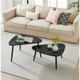 thumbnail image 3 of Aurora Asymmetrical Modern Oval Teardrop 2 Piece Semi-Nested Modular Coffee Table Set - Black Marble/Black, 3 of 18