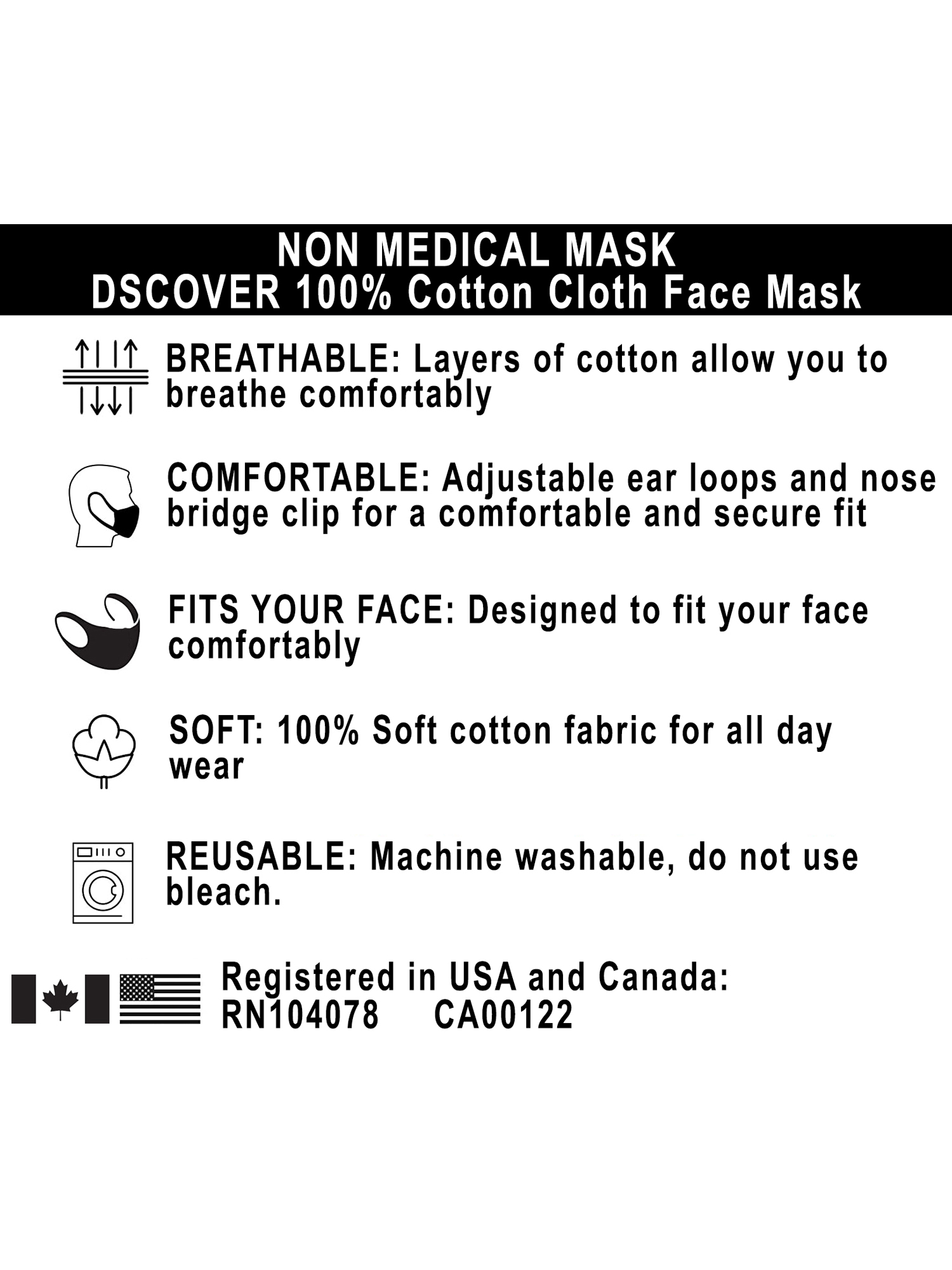 Dscover Kids Reusable Solid Cotton Face Mask, Navy, One Size, 10 Count