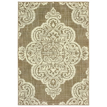 Laurette Oriental Outdoor Area Rug, Tan/ Ivory 2, 9' x 13'