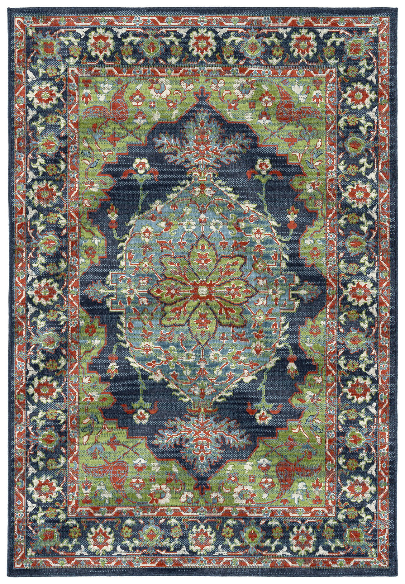 Kaleen Sunice Collection 3 5 X, Navy Blue And Lime Green Outdoor Rug