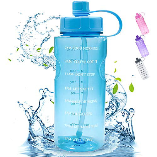 QuiFit Motivational Gallon Water Bottle Violet,1 Gallon with Removable Straw & Flip Cap BPA Free Leakproof Reusable Water Jug with Time Marker Ideal for Gym Camping Outdoor Sports