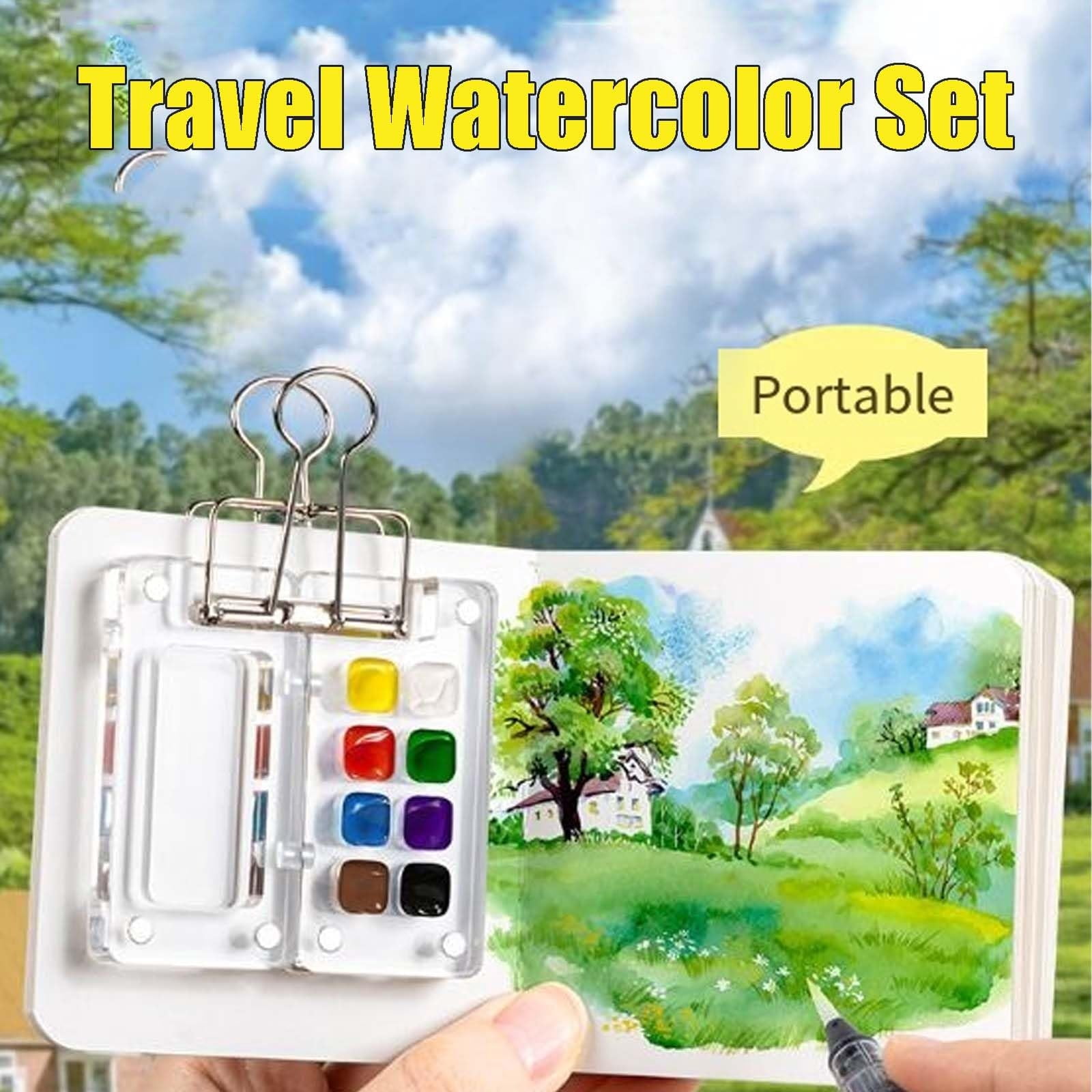 Tobios Mini Watercolor Paint Set with Picture Book, 12/24 Color Travel Watercolor Kit for Beginners, Compact Art Set for Kids, Students, and On-the-Go Painting