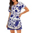 thumbnail image 1 of Vsdgher Motif Porcelaine Bleu et Blanc Chemise de Nuit à Manches Courtes Col Rond Mignonne Robe de Nuit Confortable, 1 of 6