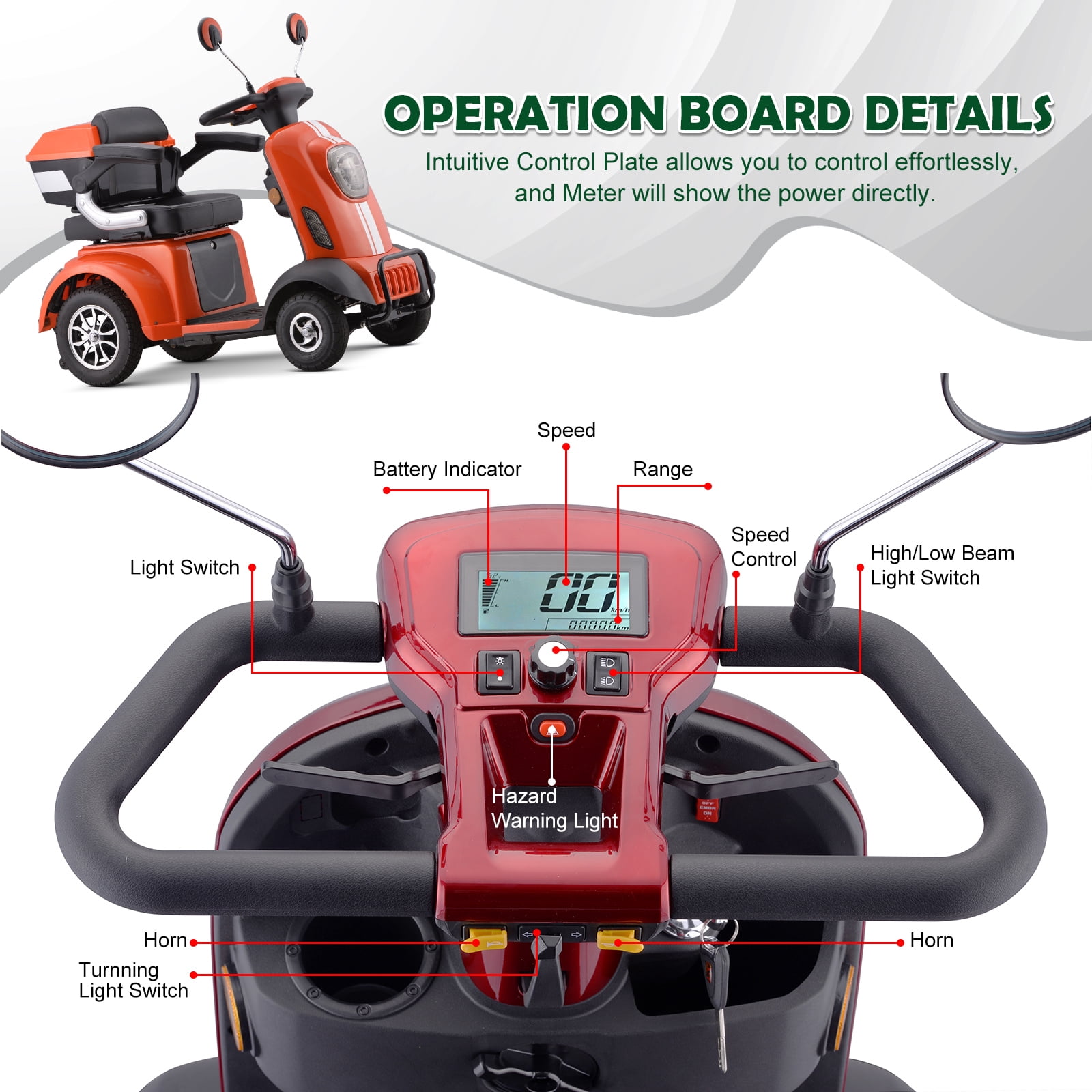 Sunderwell Large Electric 4-Wheel Mobility Scooter, (XW-E05) Heavy Duty Wheelchair Device 400 LBS Capacity for Seniors & Adults, Assembled in US, Ready to Ride