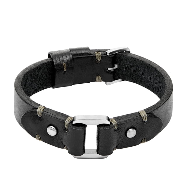 Pulsera Fossil Machine de cuero negro y acero inoxidable