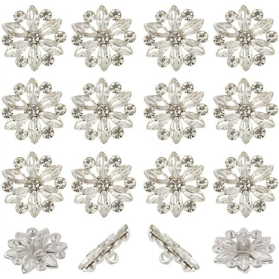 30Pcs Rhinestone Buttons 20mm Clear Flower Crystal Button Embellishments Buttons Sew on Clothing Buttons for Women Crafts Wedding Party Bouquet Decorations Bags Shoes Supplies
