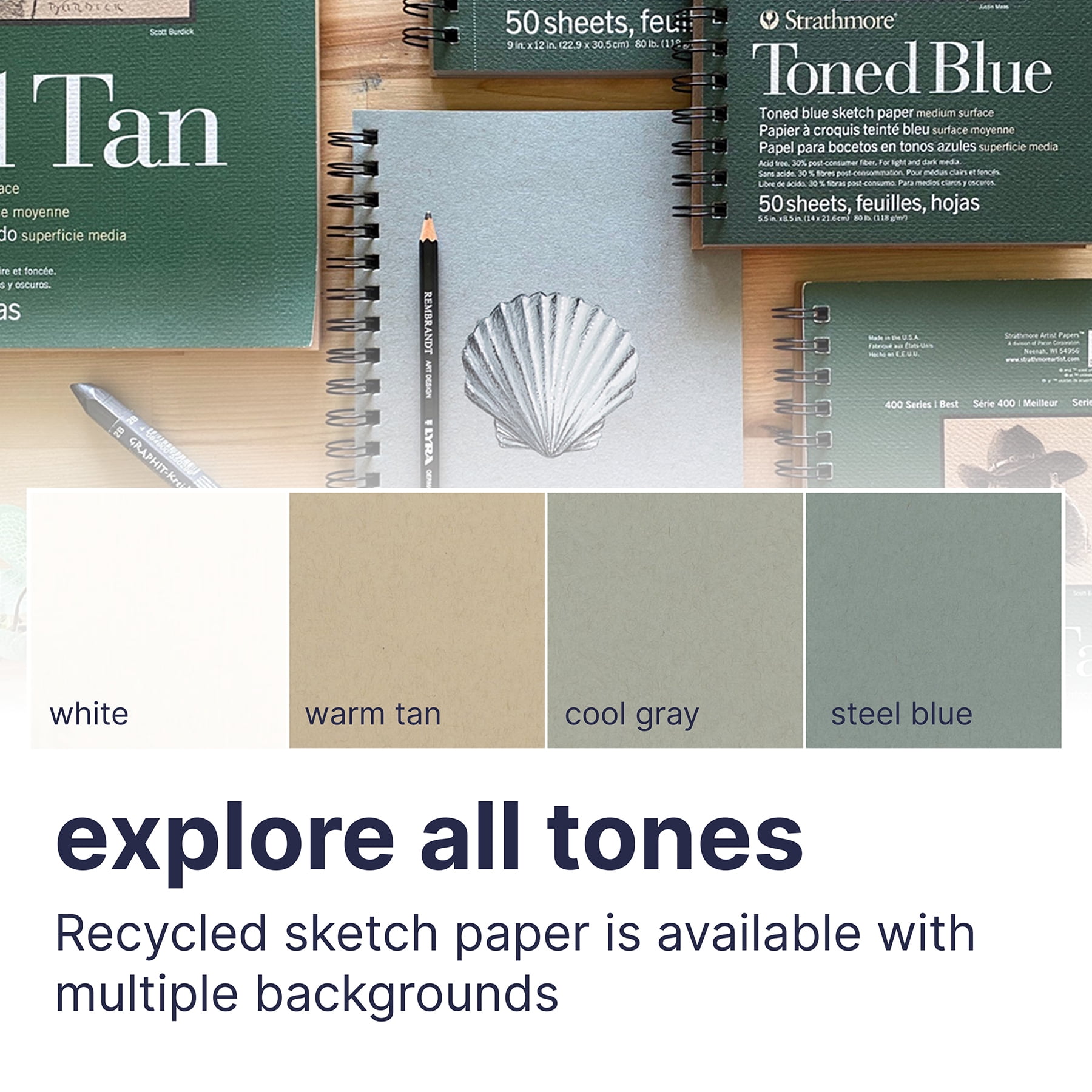 Strathmore Toned Sketch Paper Pad, 400 Series, Wire-Bound, 24 Shts./Pad, 18" x 24", Blue