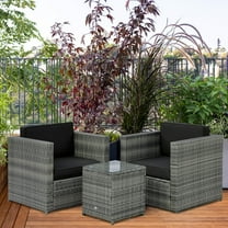 Outsunny Wicker Bistro Patio Set, 2 Porch Chairs & Glass Table, Black