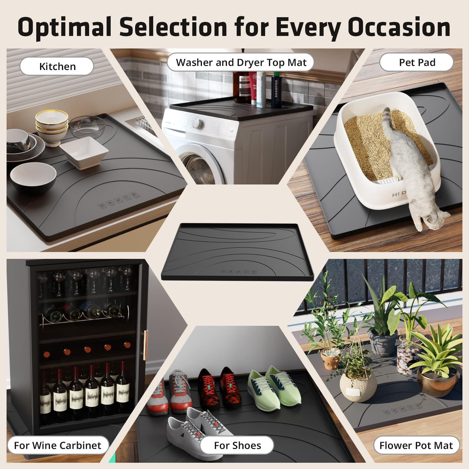 26.5''x 26.5'' Washer & Dryer Covers - 2PCS Non-slip Silicone Top Protector Mat - Waterproof Laundry & Kitchen Countertop