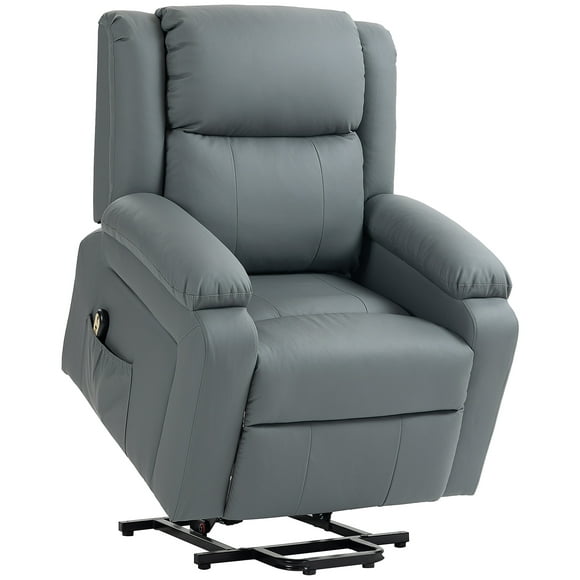 HOMCOM Lift Chair, PU Leather Recliner Chair with Side Pockets, Grey